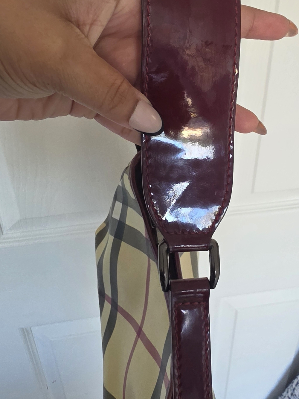 Burberry Shoulder Bag With Burgandy Patent Leather Trim-Almost Brand New - Picture 4 of 7